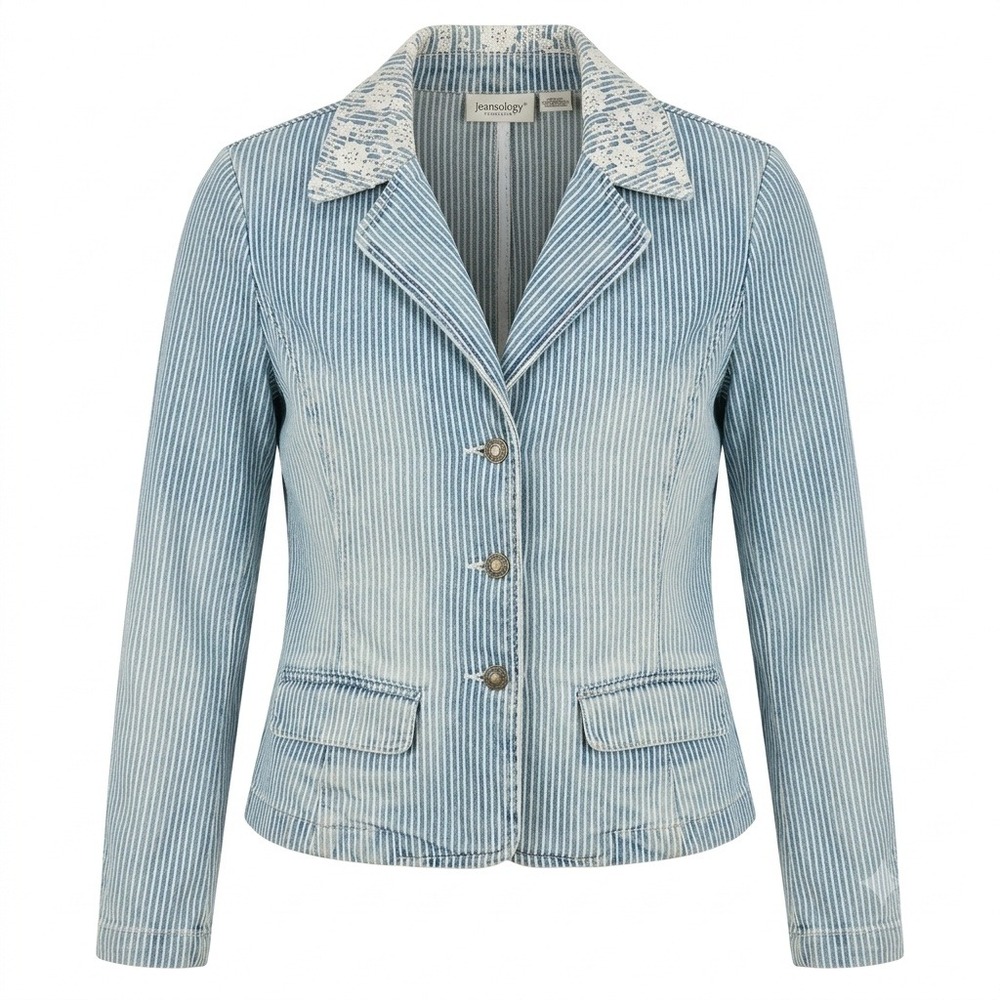 Vintage Jeanology Coastal Cowgirl Striped Blazer Jacket Women Sz 6 Americana Y2K